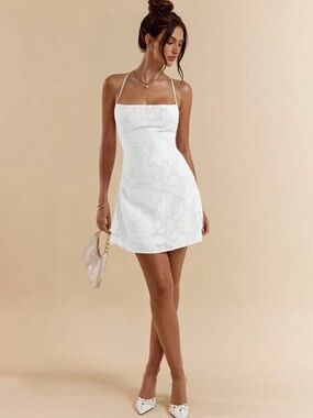 White Lace Mini Dress with Spaghetti Straps